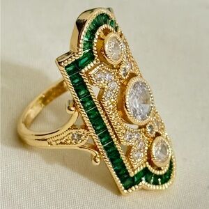 New Art Deco Style Luxury Zircon Stone Gold Tone Emerald Cut Engagement in 7